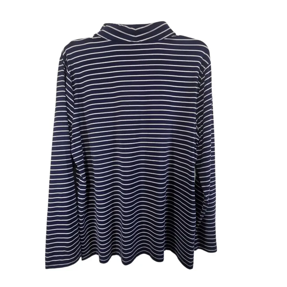 Weekend's by Chico's Womens Gray Blue Stripe Mock Neck Quarter Zip Active Large - Picture 7 of 9